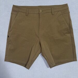 BYLT Premium Basic Chino Shorts Mid-Rise Stretch Flat Front Green Mens Size 36